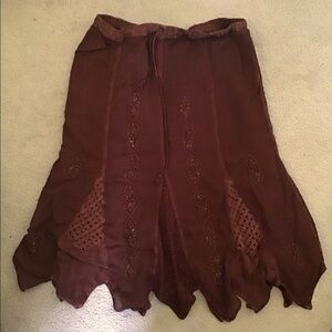 Brown Embroidered Boho Skirt